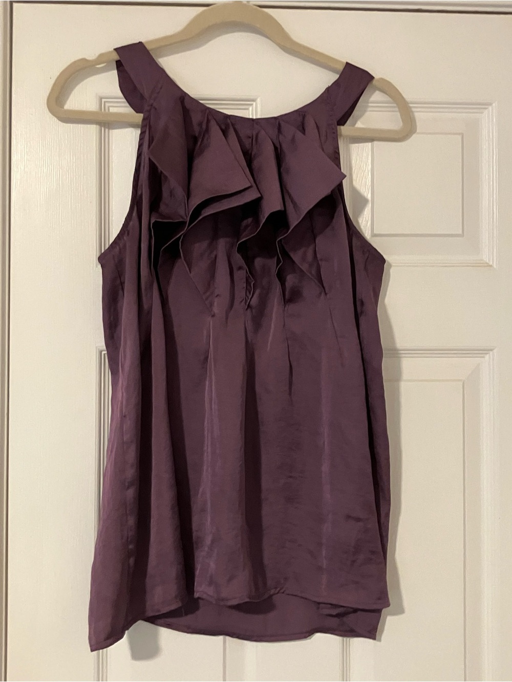 Adiva Plum Satin Ruffle-Neck Sleeveless Camisole